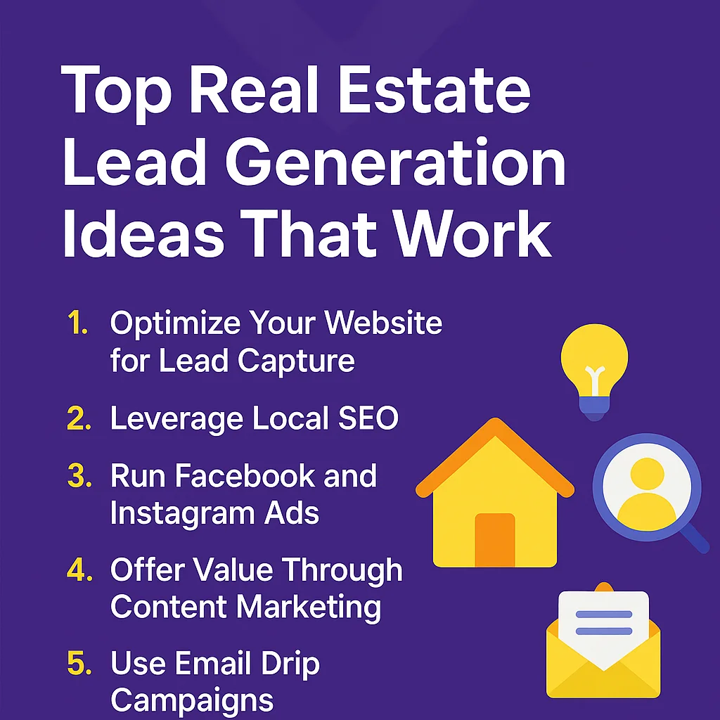 Infographic showcasing effective real estate lead generation strategies and ideas for success in the industry.