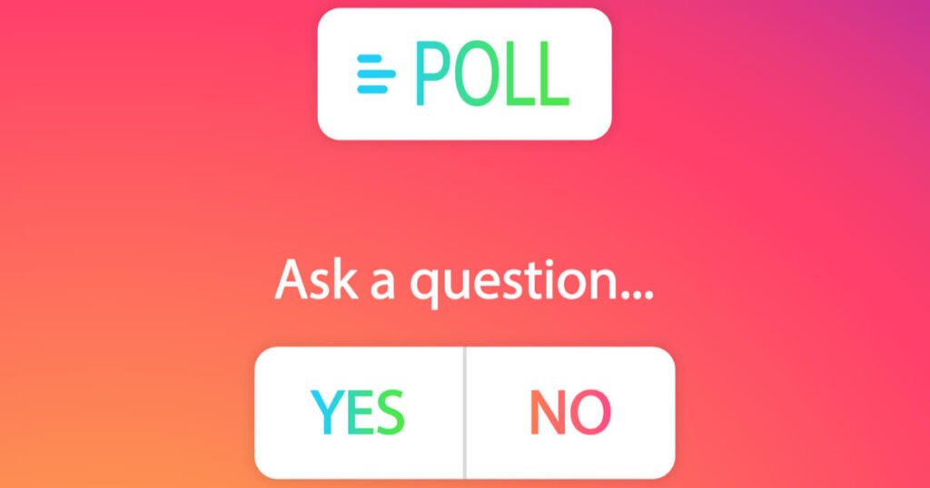 A poll interface with the question prompt "Ask a question..." and options "YES" and "NO" on a vibrant gradient background.